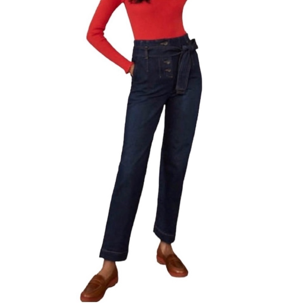 Boden High-Waisted Cropped Belted Blue Jeans